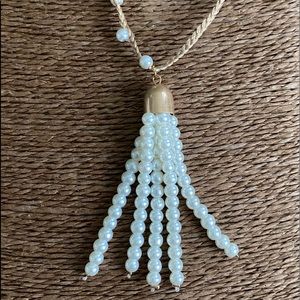 Gold braided cord embellished with pearls necklace